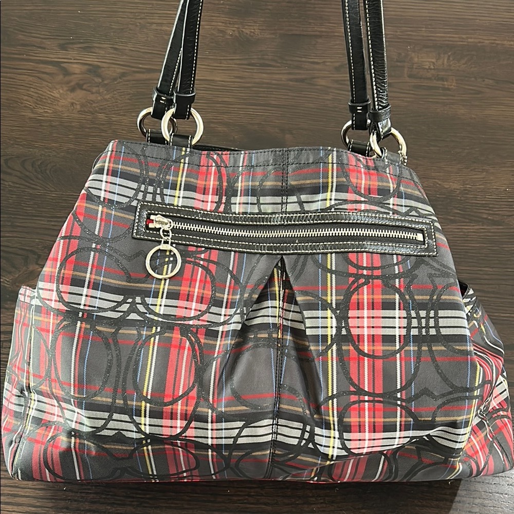 Coach poppy tartan tote